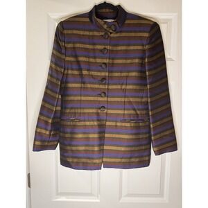 Christian Dior Vintage Blazed Jacket Burgundy Bronze Purple Stripe Size 6